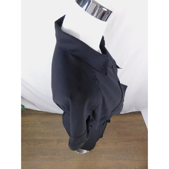 Express Dress Womens Medium Black Button Front Shirt Dress Belted Short Sleeve - Picture 8 of 12
